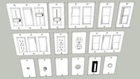 Light switches, face plates, electrical outlets & door bells
