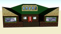 a horseshoe shaped log cabin