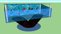 Aquario com peixes e apoio de arvore