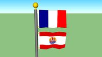 France & French Polynesia Flags with Flagpole