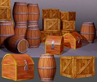 Low poly box and barrel