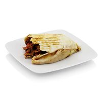 Bitten beef in tortilla