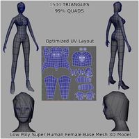 Low Poly Super Human Female Base Mesh 3D Model