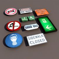 Various types Signs Low Poly 3d Model