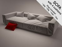 3D Sofa Model with 4 cushions