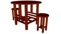 round table - wood - two benches