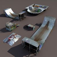 6 skate park element Low Poly