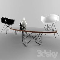 Wire Base Elliptical Table and Molded Fiberglass Wire Base Armchair