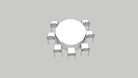6' round clothed banquet table with 7 conference chairs in a cabaret semi circular layout