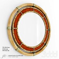 Circular nautical style oak and leather mirror