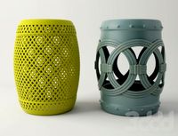 Blue and yellow garden stools