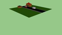 city block with cars and trucks and an army navy store and a subway.