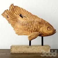 Rustic Teak Fish Sculpture