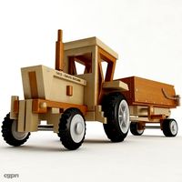 Wooden Toy Tractor and Trailer3d model
