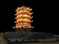 The Huanghelou Tower night sence3d model