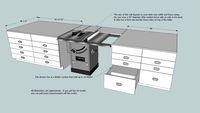 Tablesaw extension table and storage cabinets