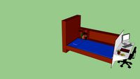 Bed met bureau en boekenkast