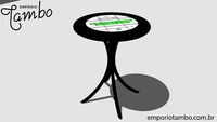 Mesa de canto para sala redonda em azulejo e madeira Empório Tambo - Preta
