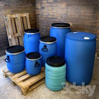 Plastic barrels (evrobochka, evrobaraban) + wooden pallet (pallet, pallet)