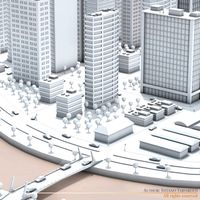 City on river 3D Model