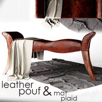 Leather ottoman with carpet and rug