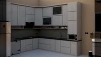 minimalist kitchen set design all white - vray ready