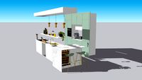 Modern L kitchen with golden accents (realistic sizes)