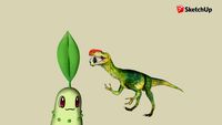chikorita with a pet monolophosaurus