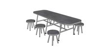 Mesa Boleada con Bancos Individuales / Rounded Table with Individual Stools / MXR-XOCHI-M07