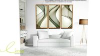 Conjunto quadros Trio Ondas Abstratas Linhas Bege