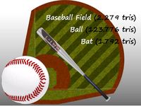 Baseball Field Bat and Ball 3D Model