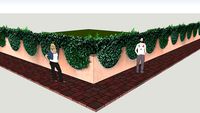 ENCLOSURE WALL FABRIC PINK COLOR SALMON HALF-HOOK CONFORMATION WITH FACE VIEWS AND HEDGE VEGETATION