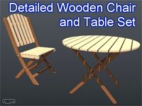Wooden Chair and Table Set 0013d model