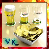 Chips Bowl and Pint of Beer and Coaster3d model