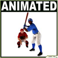 Two Baseball Players white CATCHER and black BATTER3d model