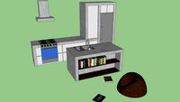 CONCRET KITCHEN with Bookshelve Kitchen Island