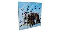 39251 Picture Touched Elefants with Butterflys 120x120cm