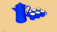 Cafetière et tasses émail bleu (dyn)