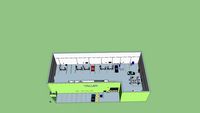 Plano taller con maquinaria y mobiliario