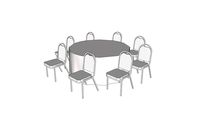 6' round clothed banquet table with 8 conference chairs in a cabaret layout