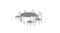 6' round clothed banquet table with 6 conference chairs in a cabaret semi circular layout