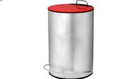 Lixeira Redonda inox escovado tampa vermelha com pedal e balde de 12L