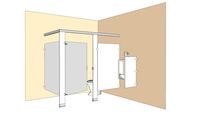 HPL Toilet Partitions - Open Alcove installation, HC w/ Urinal Screen