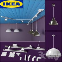 IKEA spotlights and two chandeliers