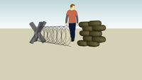 Sandbags and barbed wire