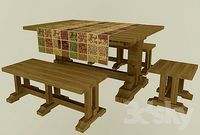 table, bench and stool in rustic style