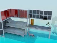 3D Model Bunk bed, cupboard and table set