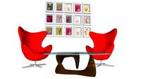 ensemble egg chair noguchi table et ensemble tableaux graphiques