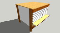 Sheet goods storage cabinet and workbench