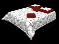 3D Model Quilted bedcover and pillows on the bed